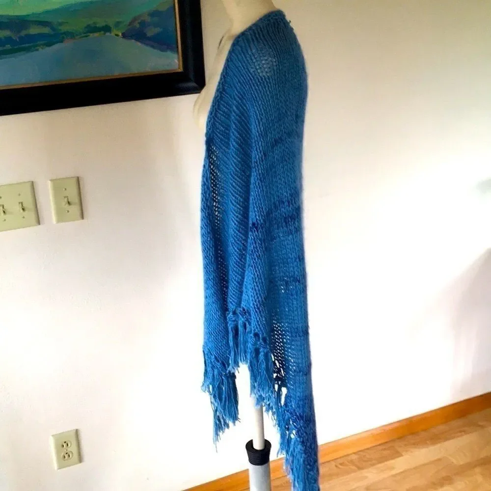 HAND CRAFTED Chunky Scarf Shawl fringe denim wool cotton mohair cashmere silk